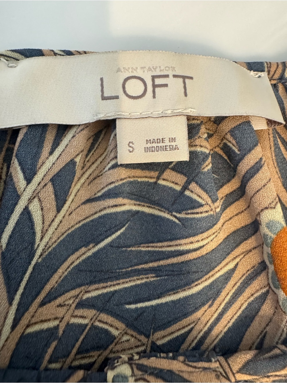 LOFT Gray Floral-Peacock Print Long Sleeve Blouse - Picture 5 of 8